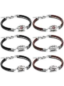 1只黑色皮革不鏽鋼香薰擴散器手鏈,男女通用復古空心吊墜香水精油擴散器手鏈 - 棕色 - 查看 5