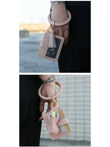 PU Leather Tassel Wrist Keychain Pendant Lipstick Envelope Card Holder Bracelet Key Ring Female - Pink - View 4