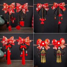 新年頭飾兒童髮飾,兒童蝴蝶結髮型,嬰兒節日髮夾 - 紅色 - 查看 1