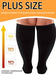 1 par de calcetines de compresión de fibra de cobre de talla grande con puntera abierta, calcetines unisex sin pies hasta la rodilla para viajes/deportes, regalo de Navidad - Negro - Ver 6
