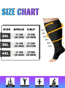 1 par de calcetines de compresión de fibra de cobre de talla grande con puntera abierta, calcetines unisex sin pies hasta la rodilla para viajes/deportes, regalo de Navidad - Negro - Ver 3