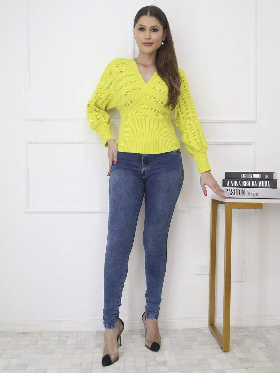 Women Sweaters - 青檸色 - 查看 1