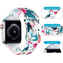 柔軟的矽膠錶帶適用於女士的apple Watch錶帶40mm、38mm、41mm,花卉印花圖案手鍊適用於系列8 7 6 5 4 3 2 1 Se - 彩色 - 查看 3