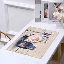 1 Pièce Set De Table En Lin À Thème Avec Lanterne Et Impression De Lettres Anglaises, Isolation Thermique Tapis De Table De Vaisselle