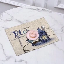 1 Pièce Set De Table En Lin À Thème Avec Lanterne Et Impression De Lettres Anglaises, Isolation Thermique Tapis De Table De Vaisselle