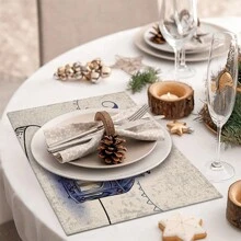 1 Pièce Set De Table En Lin À Thème Avec Lanterne Et Impression De Lettres Anglaises, Isolation Thermique Tapis De Table De Vaisselle
