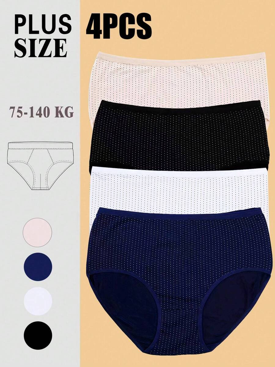 4 Peças/conjunto De Calcinhas Confortáveis E Respiráveis Tamanho Plus Size Para Mulheres Com Pequenas Bolinhas Estampadas