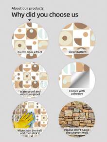 9pcs/Set Patterned Tile Stickers, Pvc Glossy Wall Decor Decals Without Glue Residue, Perfect For Kitchen And Bathroom Backsplash, Waterproof Peel And Stick Wallpaper Mural Wall Sticker, Removable Diy Home Decoration - Multicolor - View 10