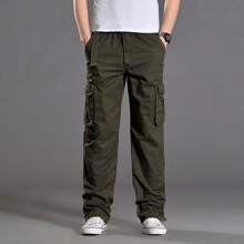 Pantalones De Trabajo Casuales Multibolsillos Para Hombre - Verde - Ver 5