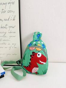 1 件男孩可愛卡通恐龍尼龍胸包拉鍊,適合日常使用 - 綠色 - 查看 3