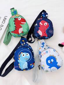 1 件男孩可愛卡通恐龍尼龍胸包拉鍊,適合日常使用 - 綠色 - 查看 1