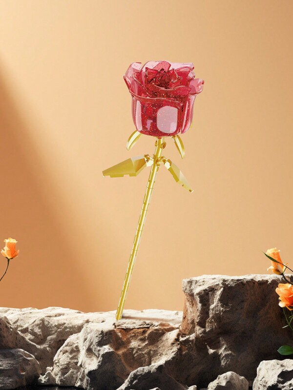 One Piece Building Blocks Rose Plant (Multiple Colors Available) - Valentine's Day Rose Bouquet Gift Assembling Toy - Can Be Used As Gift Or Decorative Display Room Decoration