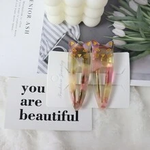 2pcs/Set Japanese-Style Acetic Acid Hair Clips For Women, Cute Cat & Water Drop & Alligator Shaped Hairpins, Suitable For Clipping Bangs And Fine Hair - Mauve Purple - View 9