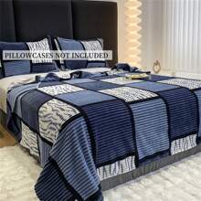 1pc Simple Striped Plaid Splicing Printed Blanket, Soft Warm Bedspread Or Shawl, Suitable For Living Room And Bedroom Furniture Decoration