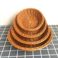 1 Pc Round Bread Display Baskets Round Woven Basket Serving Storage Bowls For Bread Candy Fruit Vegetable - Brown - View 1