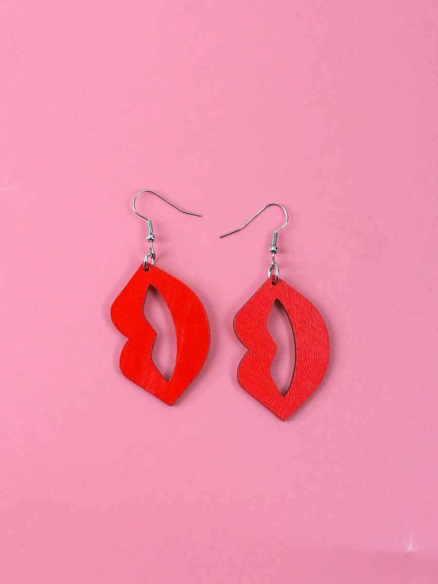 1對女性的木材休閒耳環,情人節禮物 - 酒紅色 - 查看 1