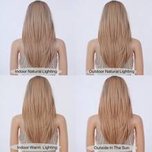 蜜色浅棕色分层渐变长直发 22 英寸带帘式刘海合成假发，适合女性日常使用派对度假节日自然浪漫优雅朴素简约休闲万圣节圣诞节角色扮演耐热假发 - 彩色 - 查看 5
