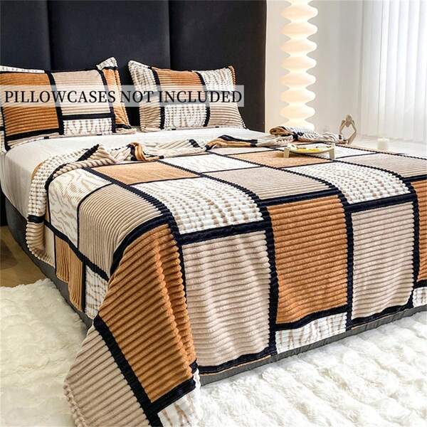 1 Pieza Manta Suave Y Cálida Minimalista Con Diseño De Rayas, Cuadros E Impresiones, Multifuncional Para Cama Y Sofá, Adecuada Para La Decoración De Muebles De La Sala De Estar Y El Dormitorio