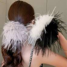 1pc Super Ethereal Feather & Fluffy Ball Hair Tie With Ponytail Holder And Bun Maker For Girls - White - View 2