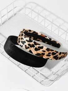 2入組女士絲絨豹紋時尚簡約髮帶,適合日常使用 - 彩色 - 查看 3