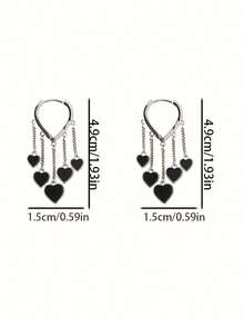 CVNANA 1pair Black Heart & Tassel Design Women's Earrings, Cute Girl Pendant Ear Studs - Multicolor - View 11