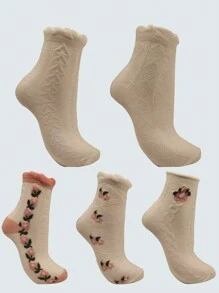 YiPinOu 5 Pairs Of Cute Harajuku Lolita White Women's Socks Set Spring And Summer Lace Socks Pink Style Socks With Ruffles - Multicolor - View 6