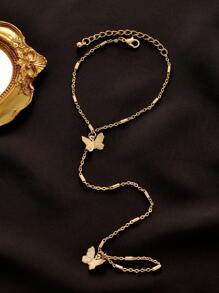 1pc Simple Chain Linked Finger Bracelet For Women, Summer Casual Fashion Accessory - Yellow Gold - View 3