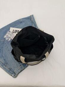 Small Batch, High-End, Commuting, Polyester Tote Bag With Shoulder Strap And Wide Band, Casual, Large Capacity, Black, Suitable For Female Students To Carry Books, Umbrellas, Laptops, Etc. - Black - View 6