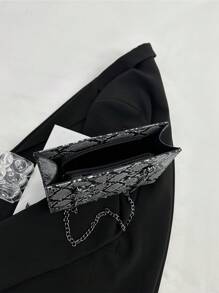 女士大容量肩袋,托特包形狀,拉鍊閉合,蛇紋印花pu材料,槍色金屬鏈,適用於日常生活、購物、旅行和成為時尚女神 - 灰色 - 查看 7