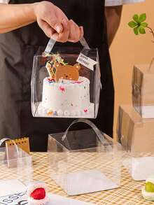 小型 5 英寸方形手持透明蛋糕盒，适用于慕斯、布丁、烘焙、1 件学校用品食品袋食品盒，适用于糖果巧克力饼干等。 - 無色 - 查看 4
