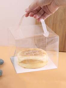 小型 5 英寸方形手持透明蛋糕盒，适用于慕斯、布丁、烘焙、1 件学校用品食品袋食品盒，适用于糖果巧克力饼干等。 - 無色 - 查看 6