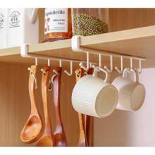 4pcs Cabinet 6-Hook Storage Organizer Rack, Wardrobe Hanging Hooks, Kitchen Adhesive-Free Clamp Hooks [Bulk Reference Image 7]