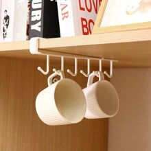 4pcs Cabinet 6-Hook Storage Organizer Rack, Wardrobe Hanging Hooks, Kitchen Adhesive-Free Clamp Hooks [Bulk Reference Image 7]