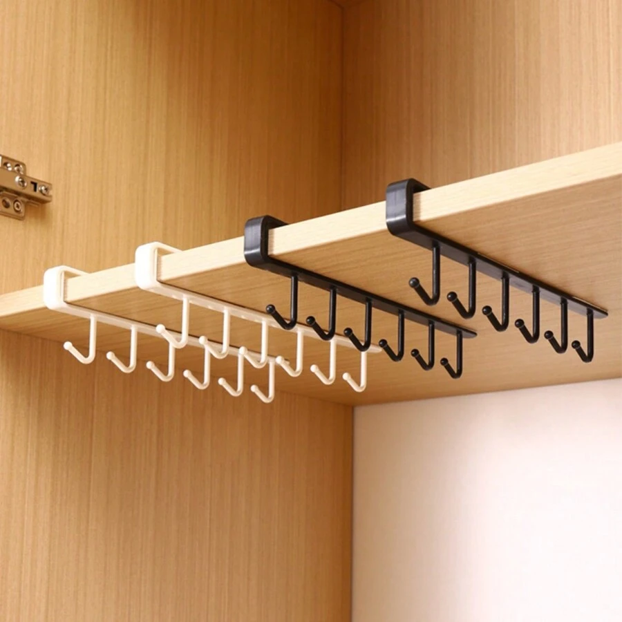 4pcs Cabinet 6-Hook Storage Organizer Rack, Wardrobe Hanging Hooks, Kitchen Adhesive-Free Clamp Hooks [Bulk Reference Image 7]