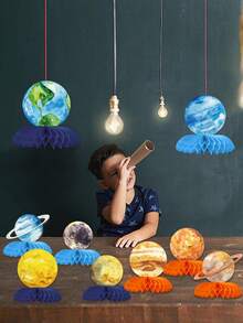 9 件/套行星主題蜂巢裝飾,適用於餐桌中心裝飾、桌面、迎嬰派對和派對 - 彩色 - 查看 3