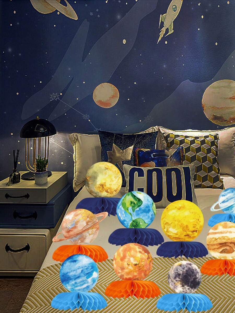 9 件/套行星主題蜂巢裝飾,適用於餐桌中心裝飾、桌面、迎嬰派對和派對 - 彩色 - 查看 1