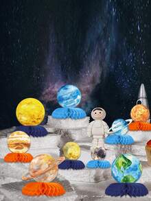 9 件/套行星主題蜂巢裝飾,適用於餐桌中心裝飾、桌面、迎嬰派對和派對 - 彩色 - 查看 5