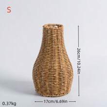 手工編織復古風格創意仿藤落地花瓶,簡約室內裝飾用品,適合陽台或咖啡桌上插花 - 卡其色 - 查看 3