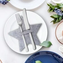 DRELLER 10pcs/Pack Mini Star Shaped Cutlery Bag/Table Decoration Knife & Fork Mat - Gray Stars - View 2