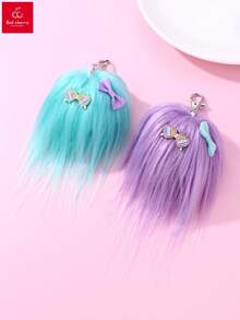 2pcs Women's Stylish Blue Purple Plush Fabric Glasses Zinc Alloy & Polyester Bow Decoration Keychain, Bag Accessory Suitable For Daily Wear - Multicolor - View 9