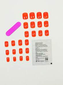 Express Your Love With 24pcs Short Square Solid Full Cover Press On Fake Nail Kit Press On Nails Nail Supplies - Coral Orange - View 2