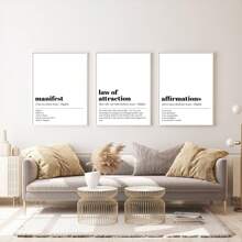 Set Of 3 White Motivational Canvas Paintings,Manifest Wall Art,Law Of Attraction Poster,Affirmations Wall Art,Positive Wall Art Home Decor,Kikiandnim,No Frame 15.7x23.6 Inch