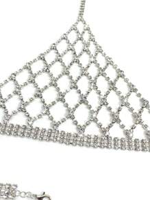 Gợi cảm & Sang trọng Bộ Bikini Với Dây chuyền cơ thể , Pha lê Không vòng thép , Quần lót Thong , Lưới Che phủ Đầm , Hoàn hảo Cho bữa tiệc Đối với phụ nữ - Bạc - Xem 7