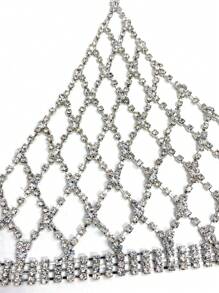 Gợi cảm & Sang trọng Bộ Bikini Với Dây chuyền cơ thể , Pha lê Không vòng thép , Quần lót Thong , Lưới Che phủ Đầm , Hoàn hảo Cho bữa tiệc Đối với phụ nữ - Bạc - Xem 6