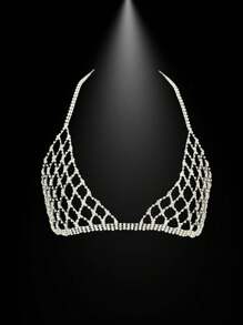 Gợi cảm & Sang trọng Bộ Bikini Với Dây chuyền cơ thể , Pha lê Không vòng thép , Quần lót Thong , Lưới Che phủ Đầm , Hoàn hảo Cho bữa tiệc Đối với phụ nữ - Bạc - Xem 5