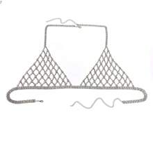 Gợi cảm & Sang trọng Bộ Bikini Với Dây chuyền cơ thể , Pha lê Không vòng thép , Quần lót Thong , Lưới Che phủ Đầm , Hoàn hảo Cho bữa tiệc Đối với phụ nữ - Bạc - Xem 9