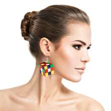 2入組80年代時尚髮箍和復古耳環,復古時尚圖案頭巾配件適用於女性 90年代復古耳環霓虹磁帶亞克力垂墜式,回到80年代70年代派對,b款 - 彩色 - 查看 5