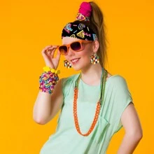 2入組80年代時尚髮箍和復古耳環,復古時尚圖案頭巾配件適用於女性 90年代復古耳環霓虹磁帶亞克力垂墜式,回到80年代70年代派對,b款 - 彩色 - 查看 4