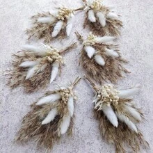 6支迷你干花花束，波西米亚风婚礼装饰，胸花，桌面装饰，干芦苇，生日蛋糕花，新娘手腕花，春季婚礼装饰 - 棕色 - 查看 5