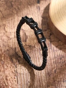 1 PC Hip Hop Street Fashion Cowhide Bracelet Personalized Bicycle Chain Bracelet - Black - View 3